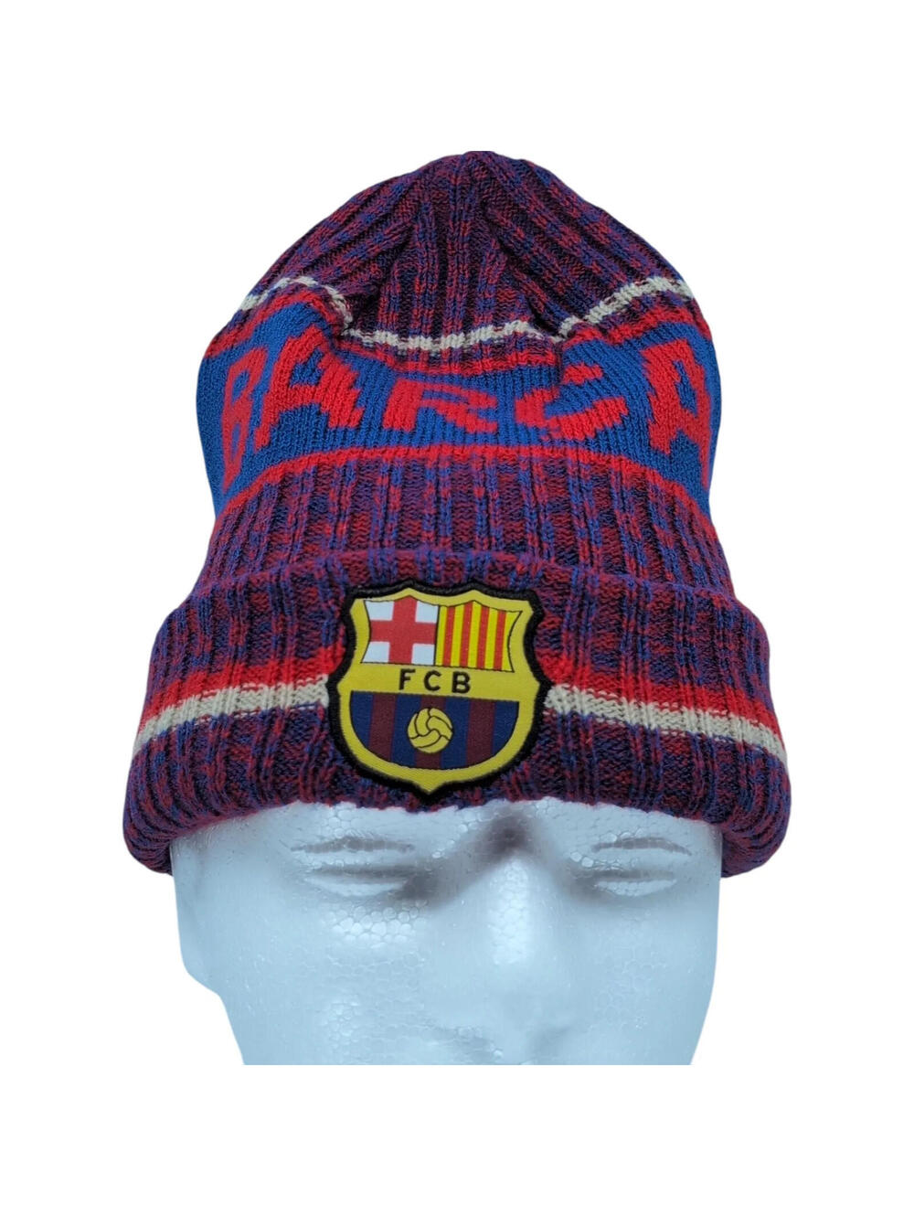 FC Barcelona Hat Beanie Mens One Size‎ Blue Red Soccer Knit Barca Cuffed Winter